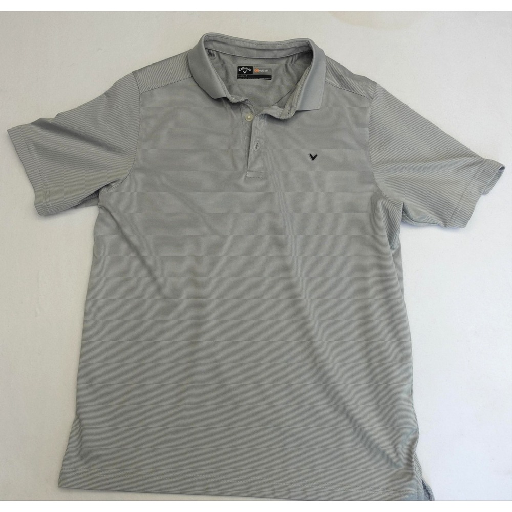 Callaway Polo Mens Small Gray Striped Opti-Dri Golf Shirt Knit Moisture Wicking